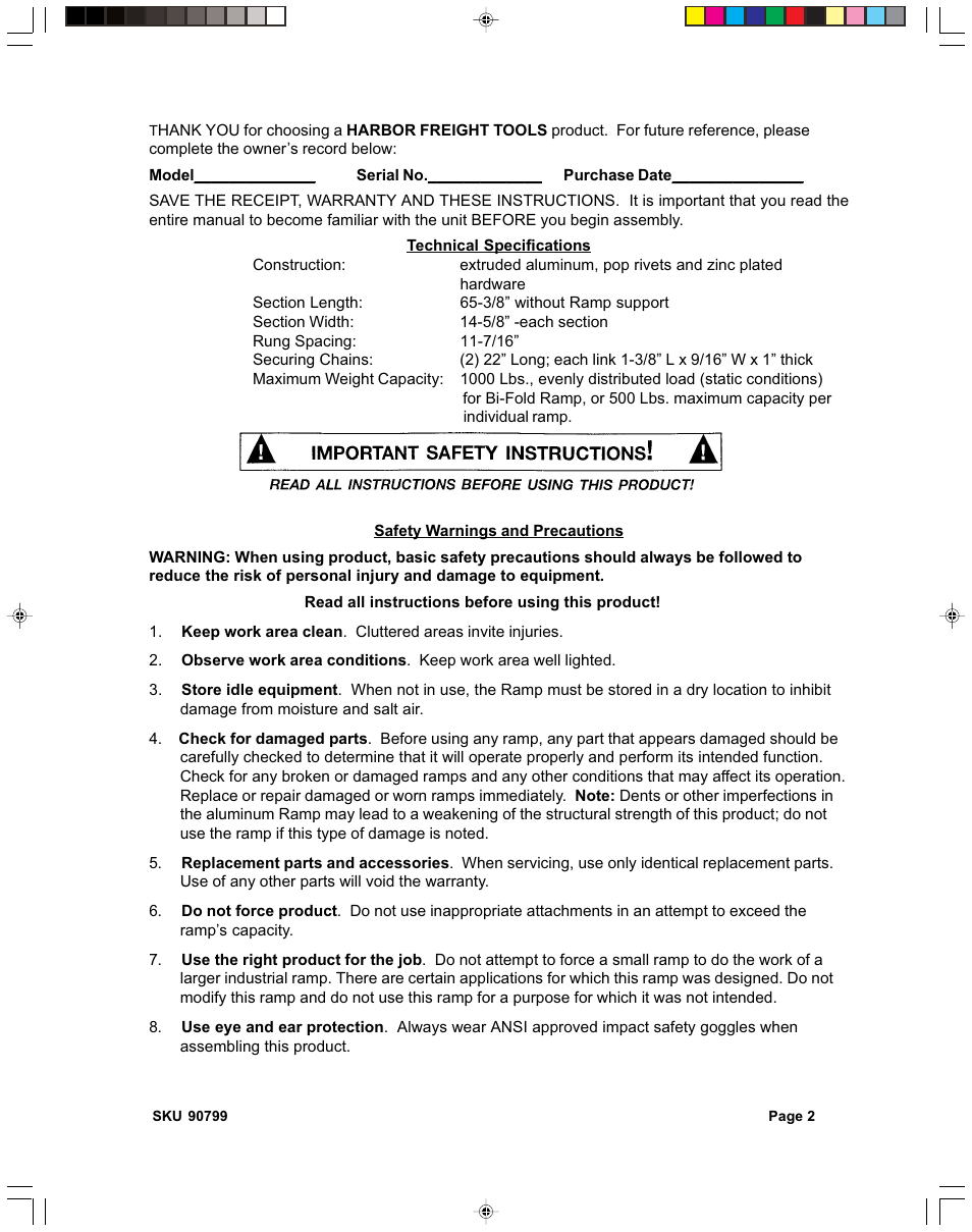 Harbor Freight Tools 90799 User Manual | Page 2 / 5