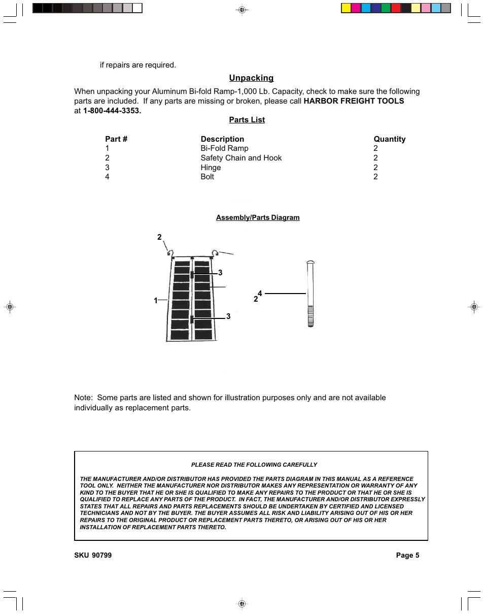 Harbor Freight Tools 90799 User Manual | Page 5 / 5