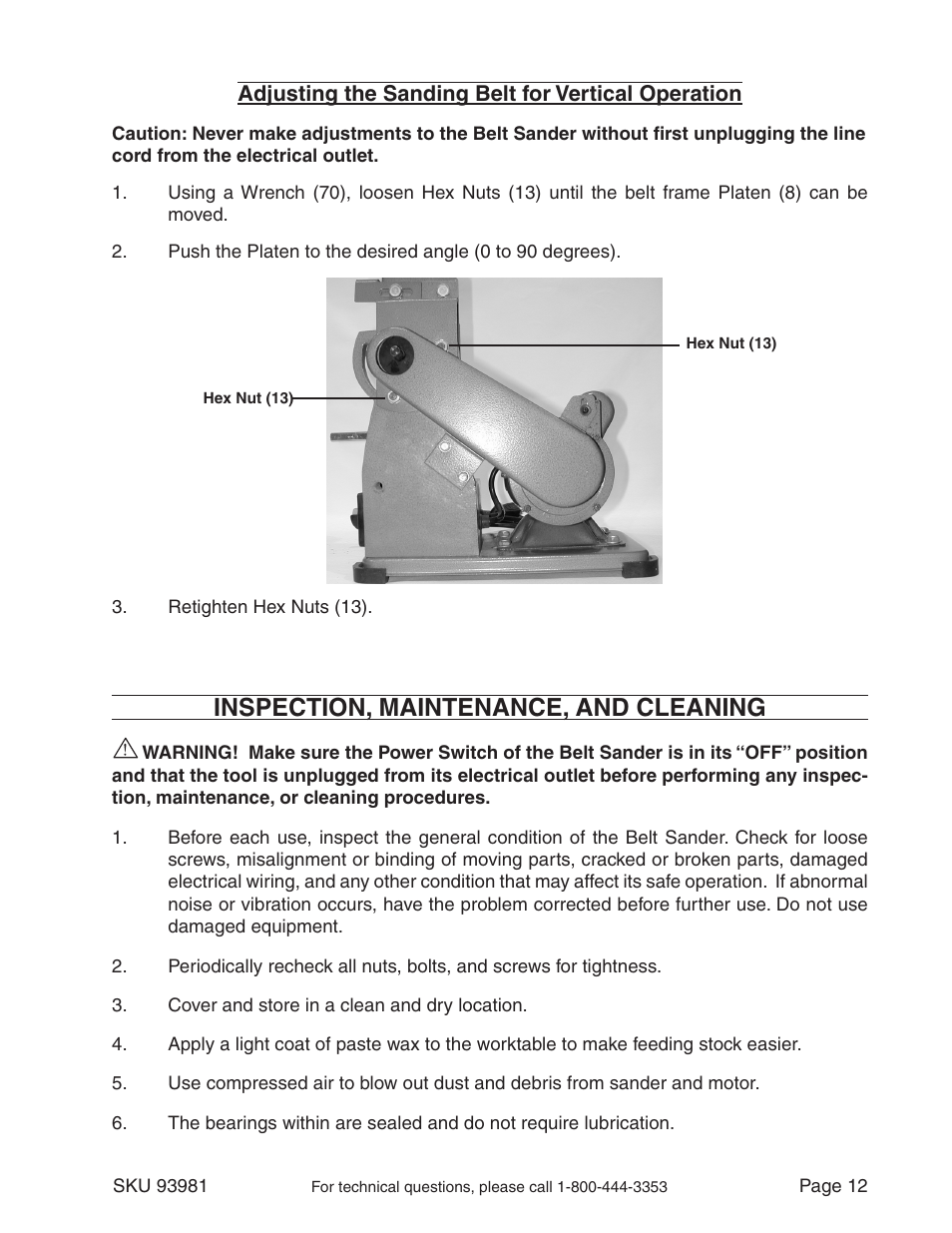 Inspection, maintenance, and cleaning | Harbor Freight Tools 93981 User Manual | Page 12 / 16