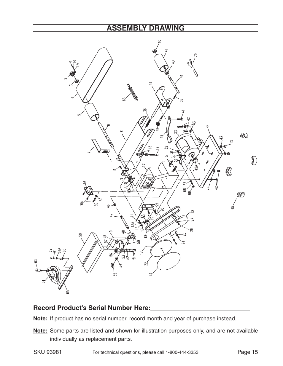 Assembly drawing | Harbor Freight Tools 93981 User Manual | Page 15 / 16