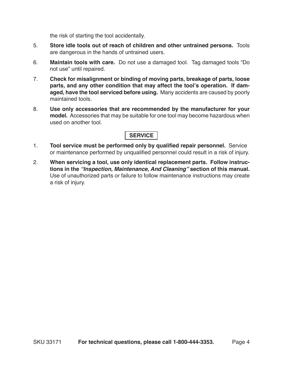 Harbor Freight Tools 33171 User Manual | Page 4 / 11