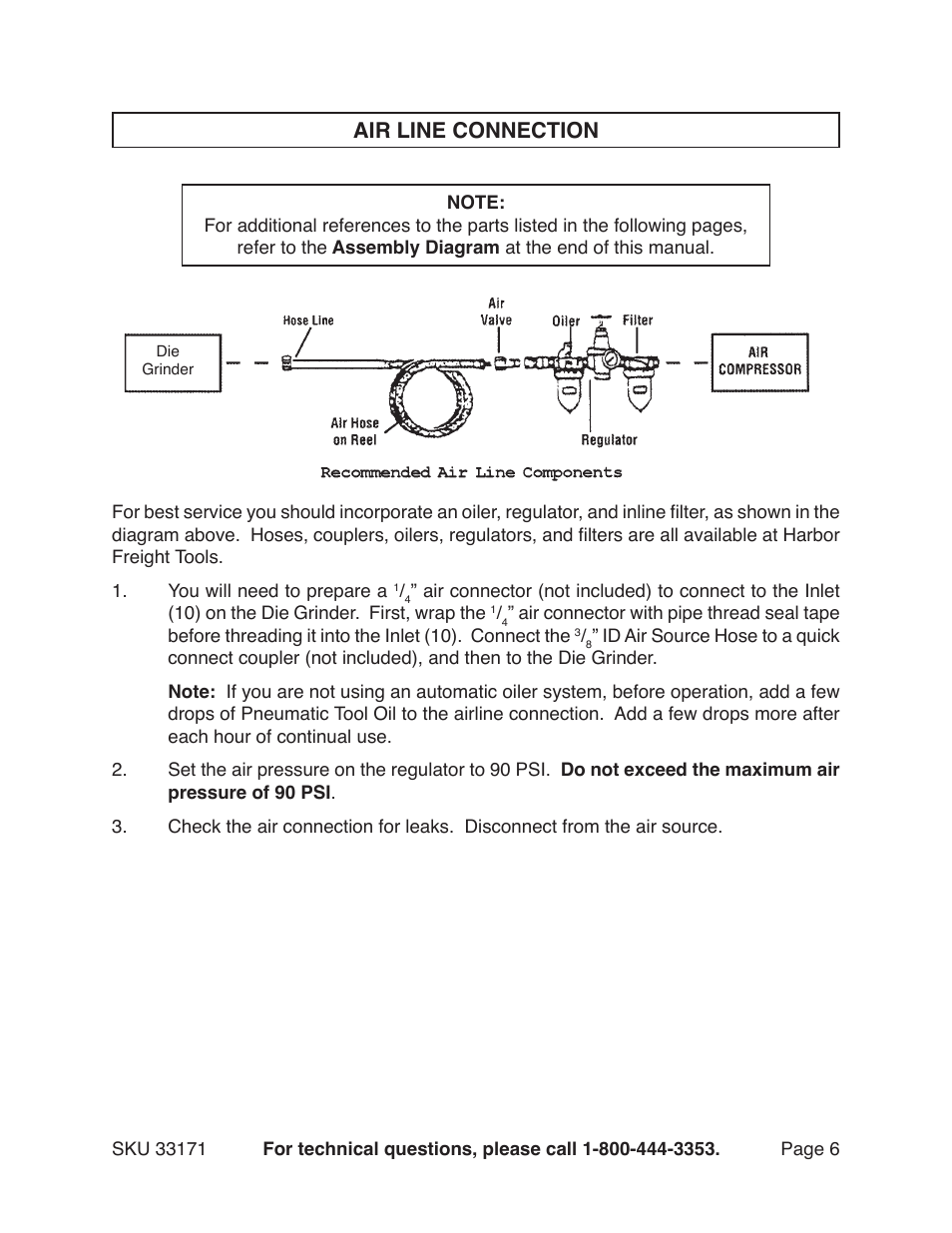 Air line connection | Harbor Freight Tools 33171 User Manual | Page 6 / 11