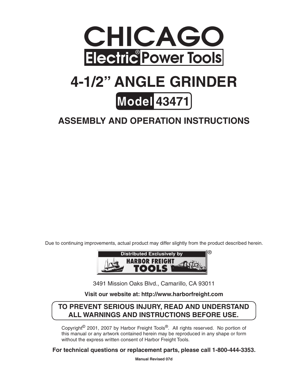 Harbor Freight Tools 43471 User Manual | 8 pages