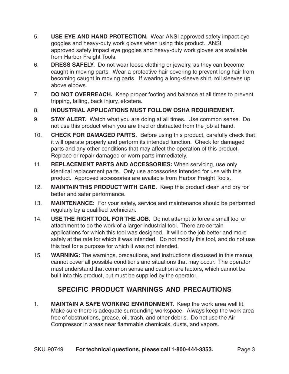Harbor Freight Tools 90749 User Manual | Page 3 / 13