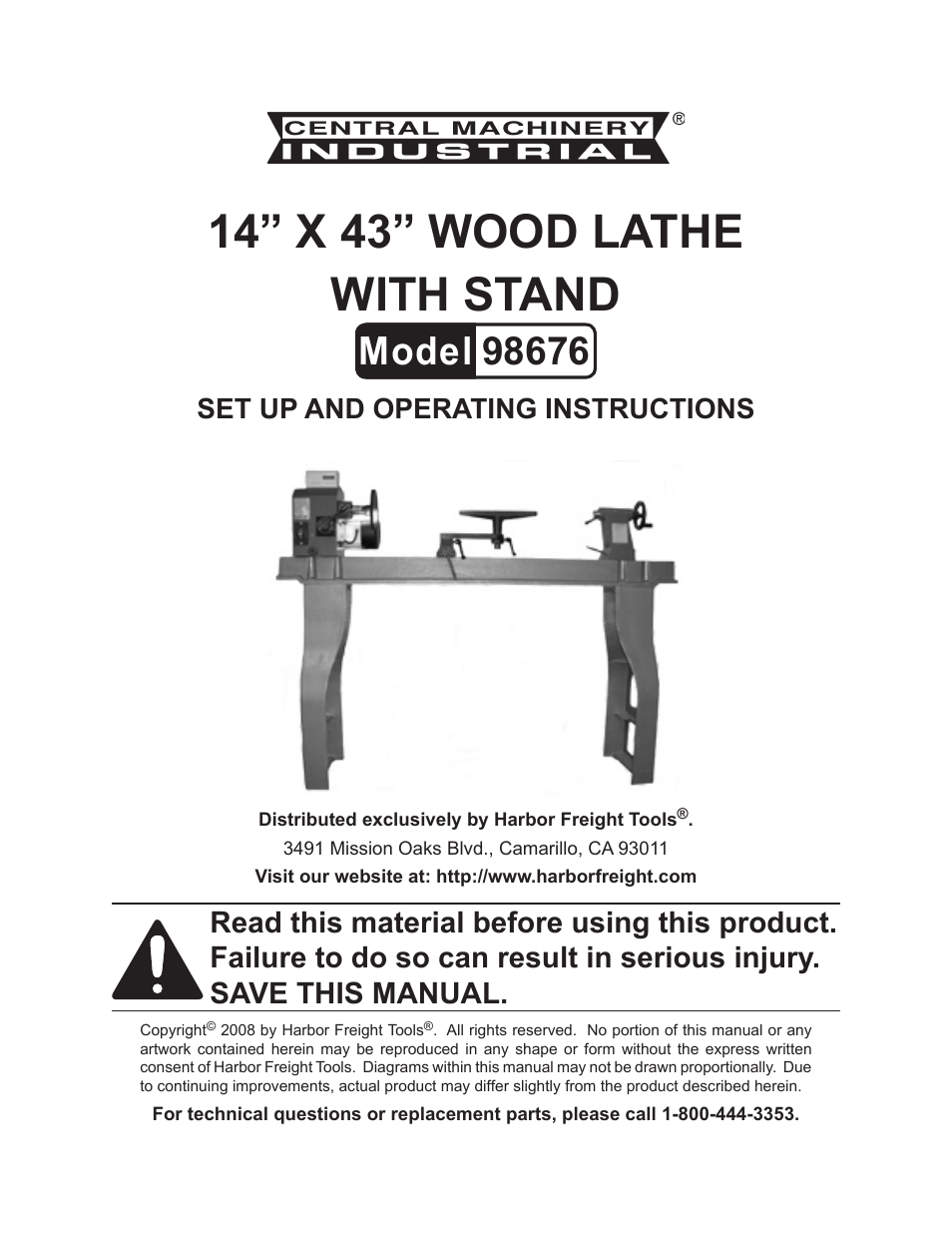 Harbor Freight Tools 98676 User Manual | 19 pages