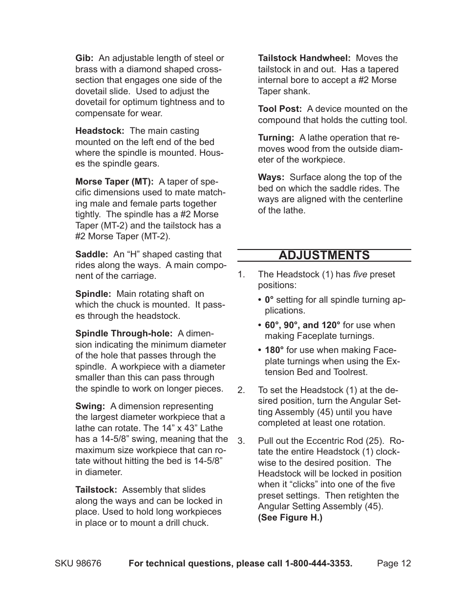 Adjustments | Harbor Freight Tools 98676 User Manual | Page 12 / 19