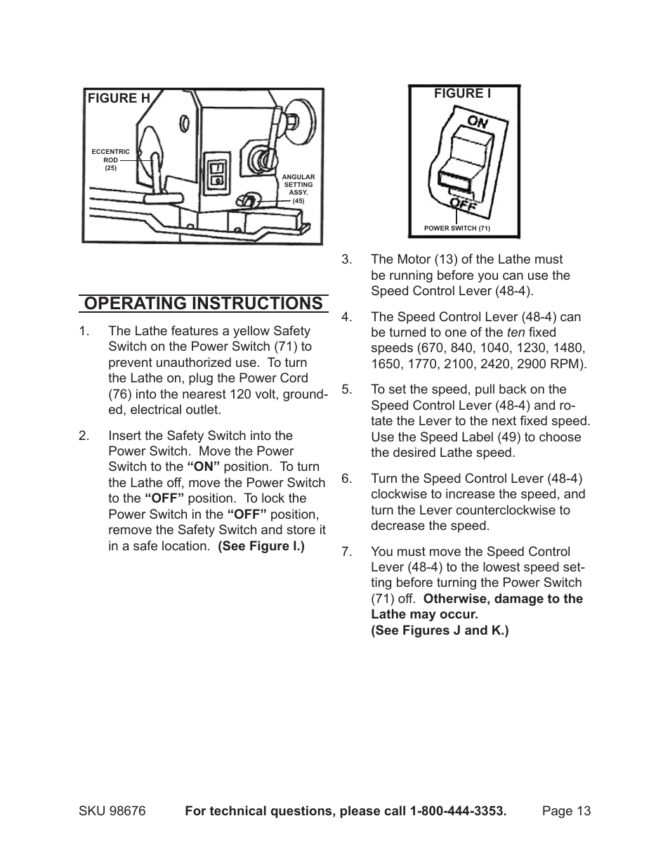 Operating instructions | Harbor Freight Tools 98676 User Manual | Page 13 / 19
