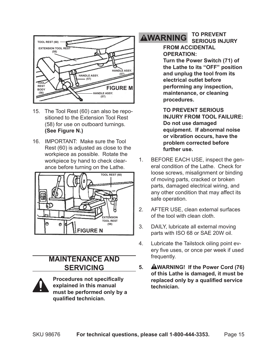 Maintenance and servicing | Harbor Freight Tools 98676 User Manual | Page 15 / 19