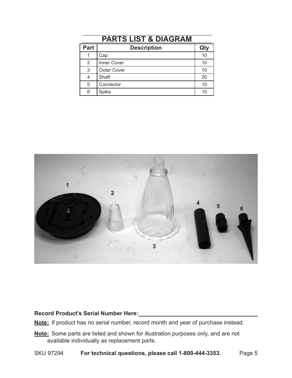 Parts list & diagram | Harbor Freight Tools SOLAR LIGHT SET 97294 User Manual | Page 5 / 5