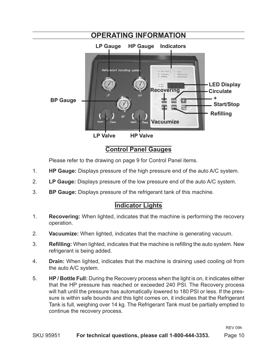 Operating information | Harbor Freight Tools Auto A/C Recovery / Recharge Machine 95951 User Manual | Page 10 / 22