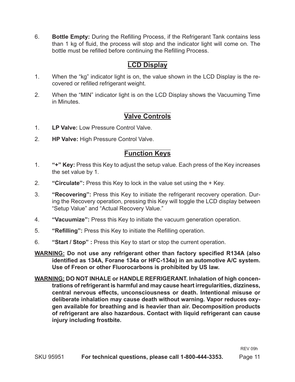 Harbor Freight Tools Auto A/C Recovery / Recharge Machine 95951 User Manual | Page 11 / 22