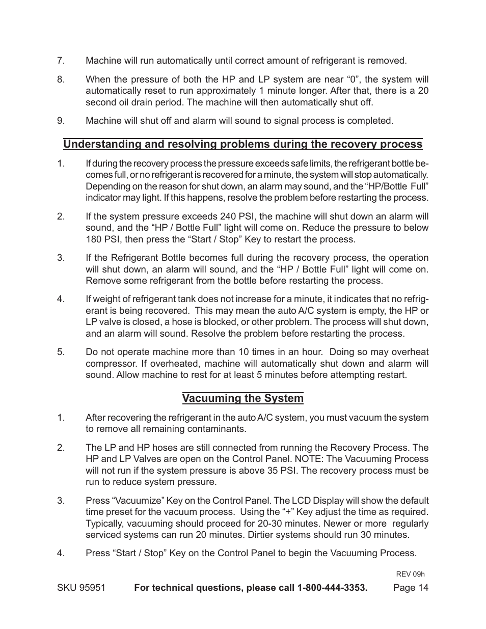 Harbor Freight Tools Auto A/C Recovery / Recharge Machine 95951 User Manual | Page 14 / 22