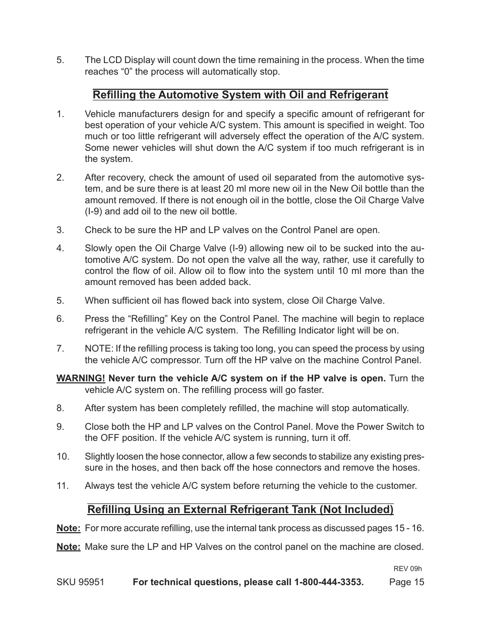 Harbor Freight Tools Auto A/C Recovery / Recharge Machine 95951 User Manual | Page 15 / 22