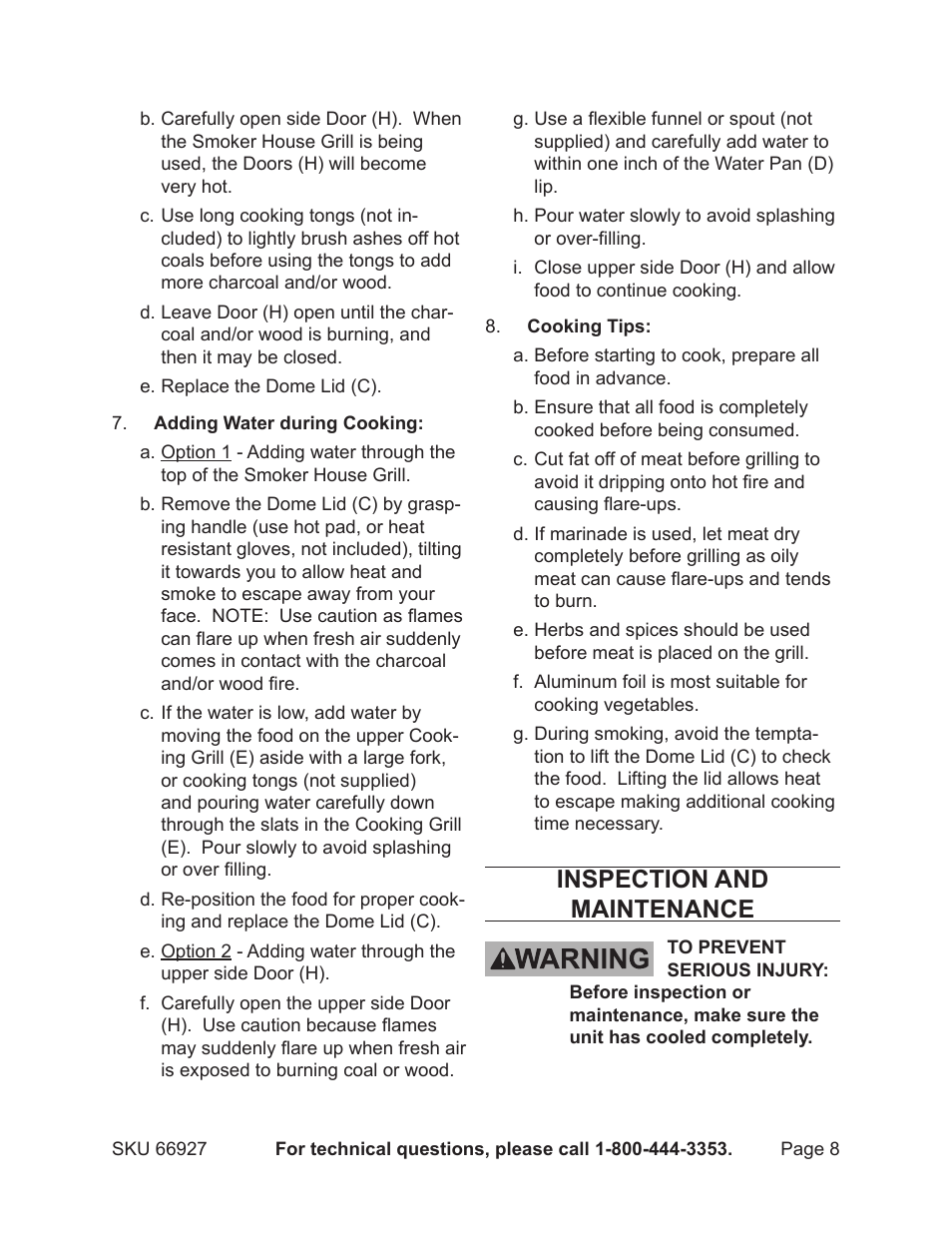 Inspection and maintenance | Harbor Freight Tools 66927 User Manual | Page 8 / 11