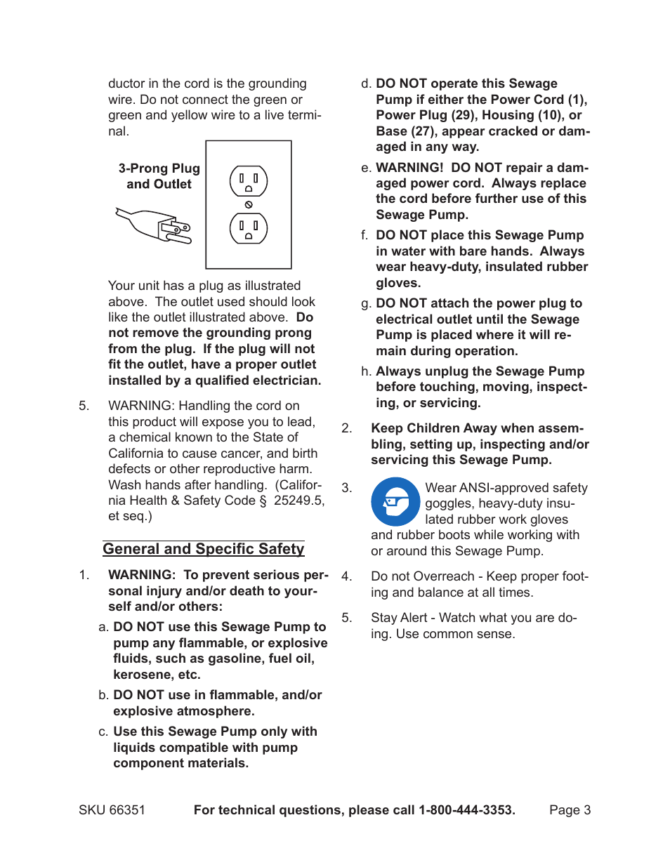 Harbor Freight Tools PACIFIC HYDROSTAR 66351 User Manual | Page 3 / 9