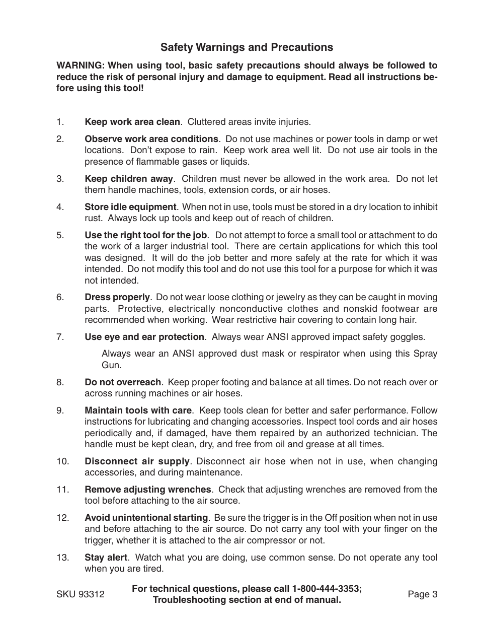 Safety warnings and precautions | Harbor Freight Tools 91011 User Manual | Page 3 / 15