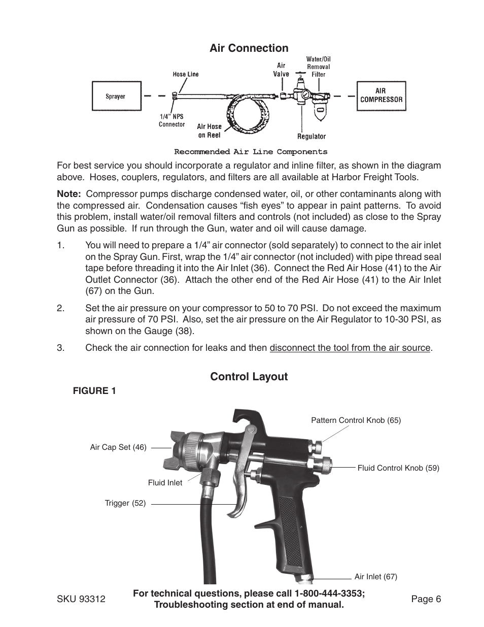 Air connection, Control layout, Air connection control layout | Harbor Freight Tools 91011 User Manual | Page 6 / 15