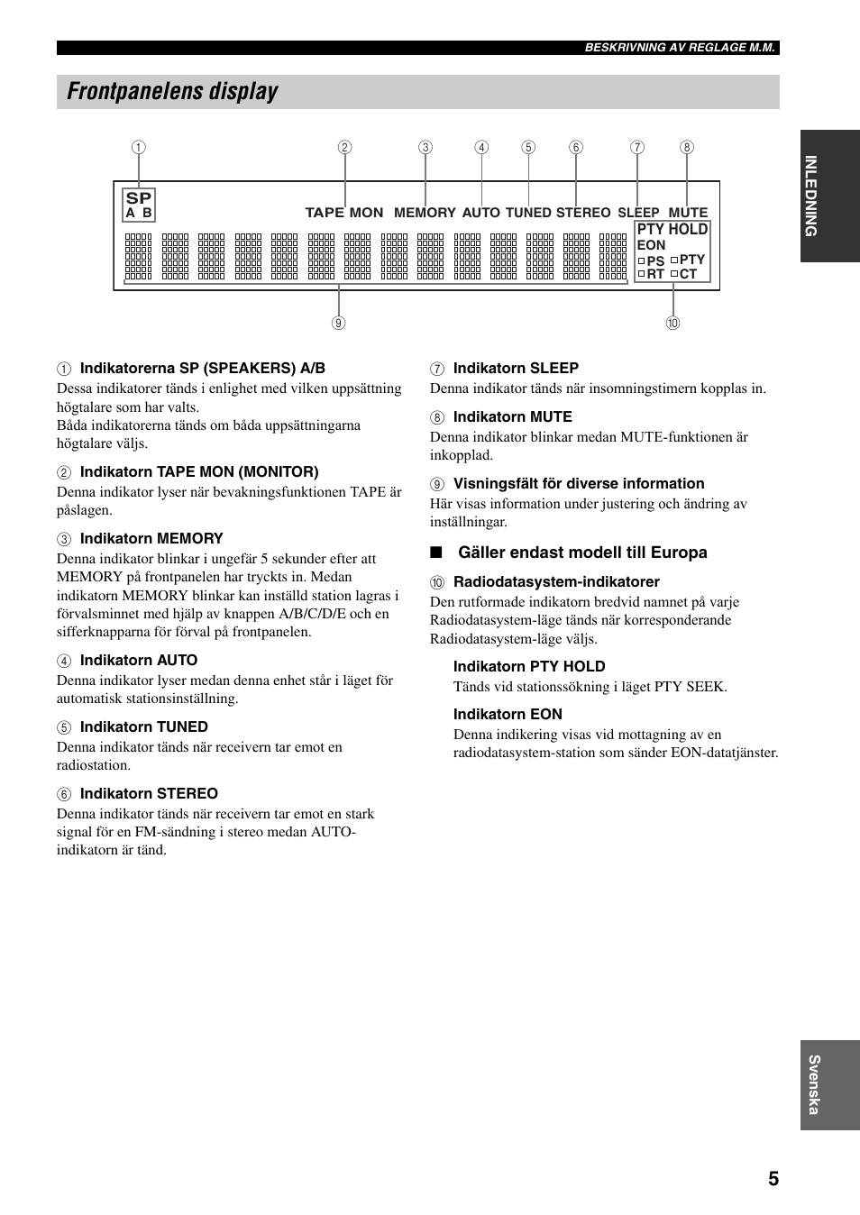 Frontpanelens display | Yamaha RX-397 User Manual | Page 109 / 206