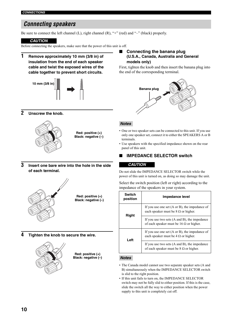 Connecting speakers | Yamaha RX-397 User Manual | Page 12 / 206