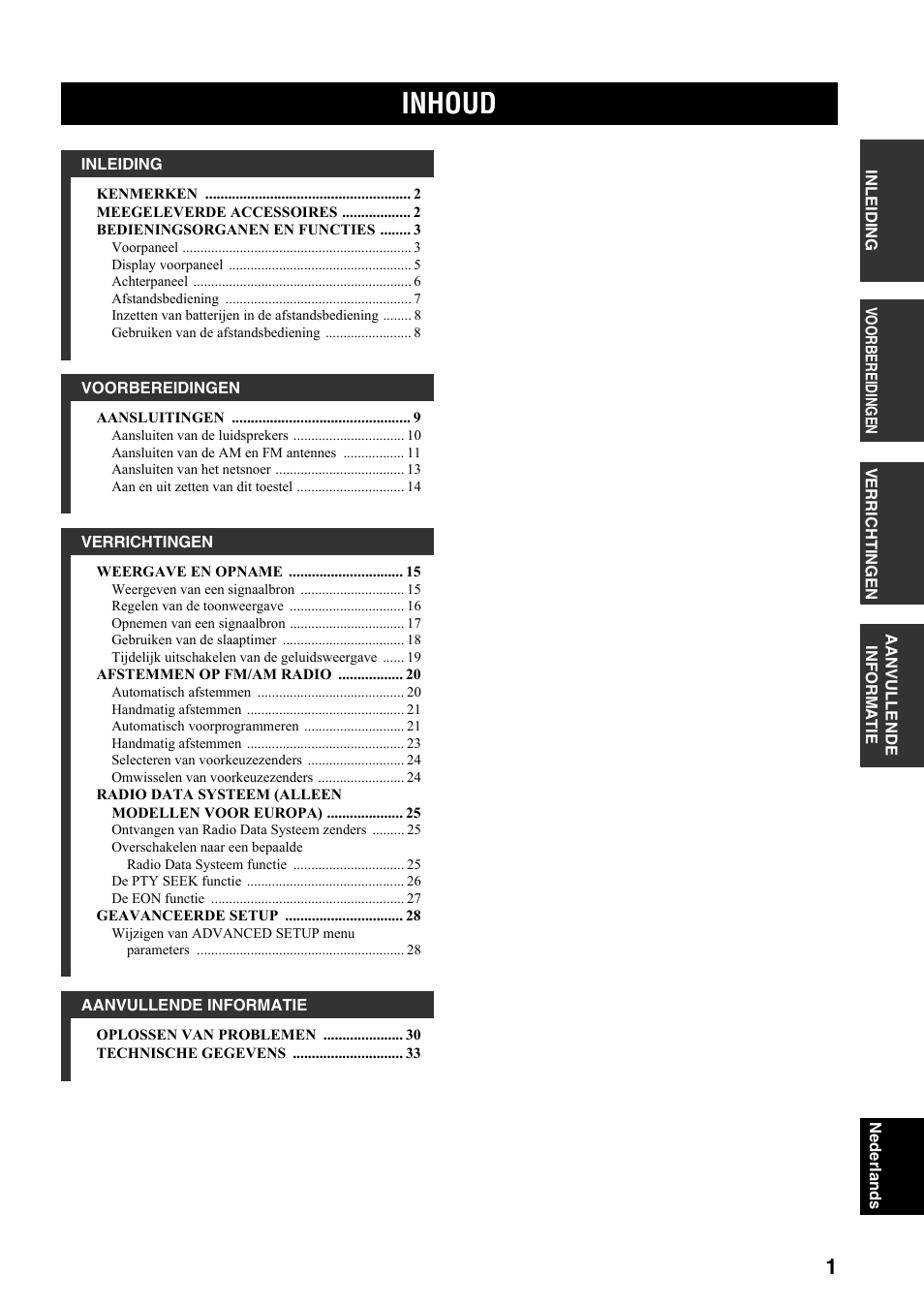 Inhoud | Yamaha RX-397 User Manual | Page 139 / 206