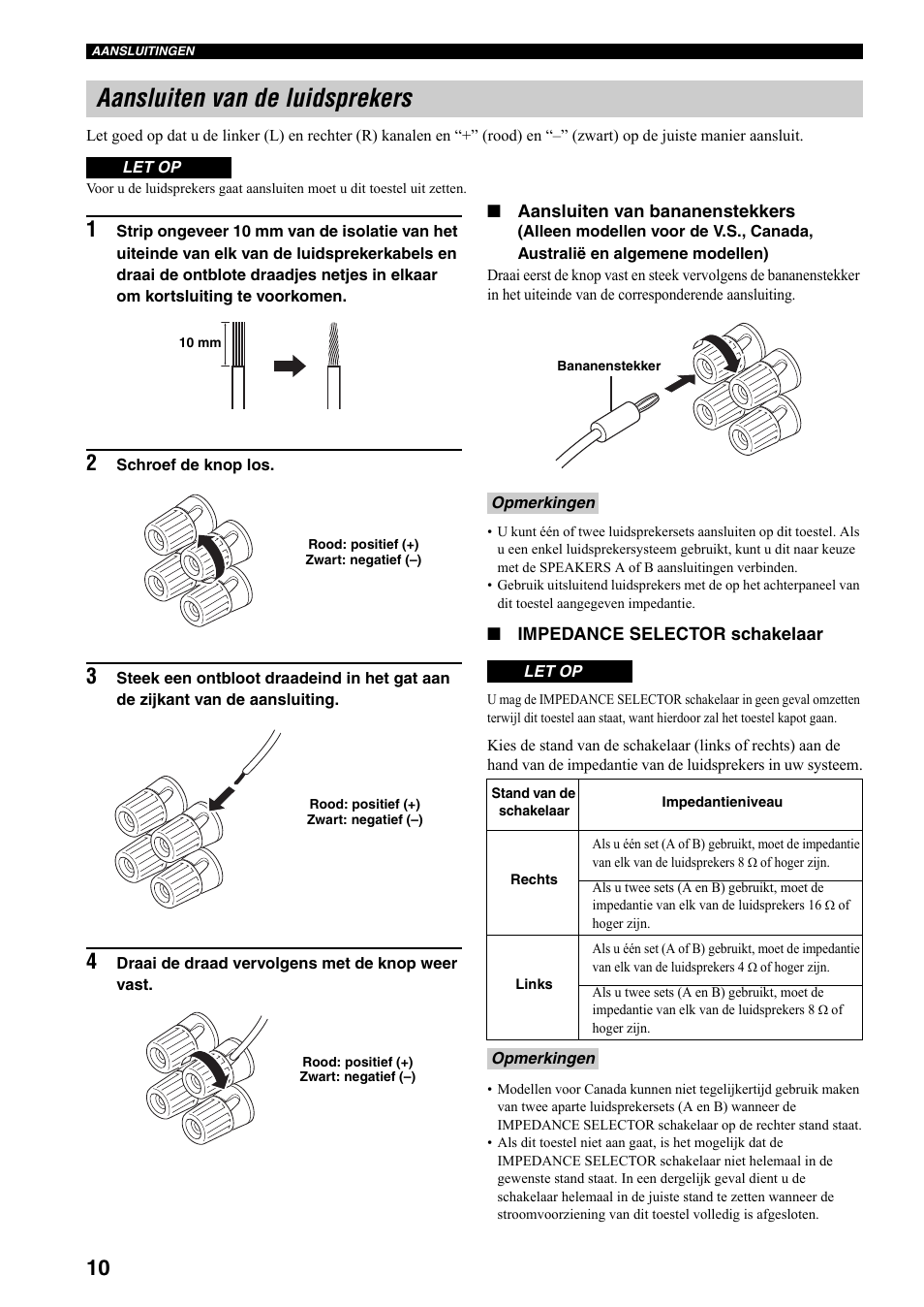 Aansluiten van de luidsprekers, Zie bladzijde 10 voor | Yamaha RX-397 User Manual | Page 148 / 206