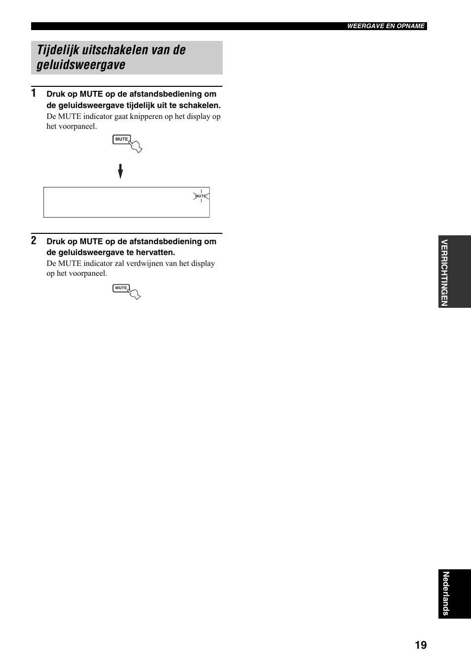 Tijdelijk uitschakelen van de geluidsweergave | Yamaha RX-397 User Manual | Page 157 / 206