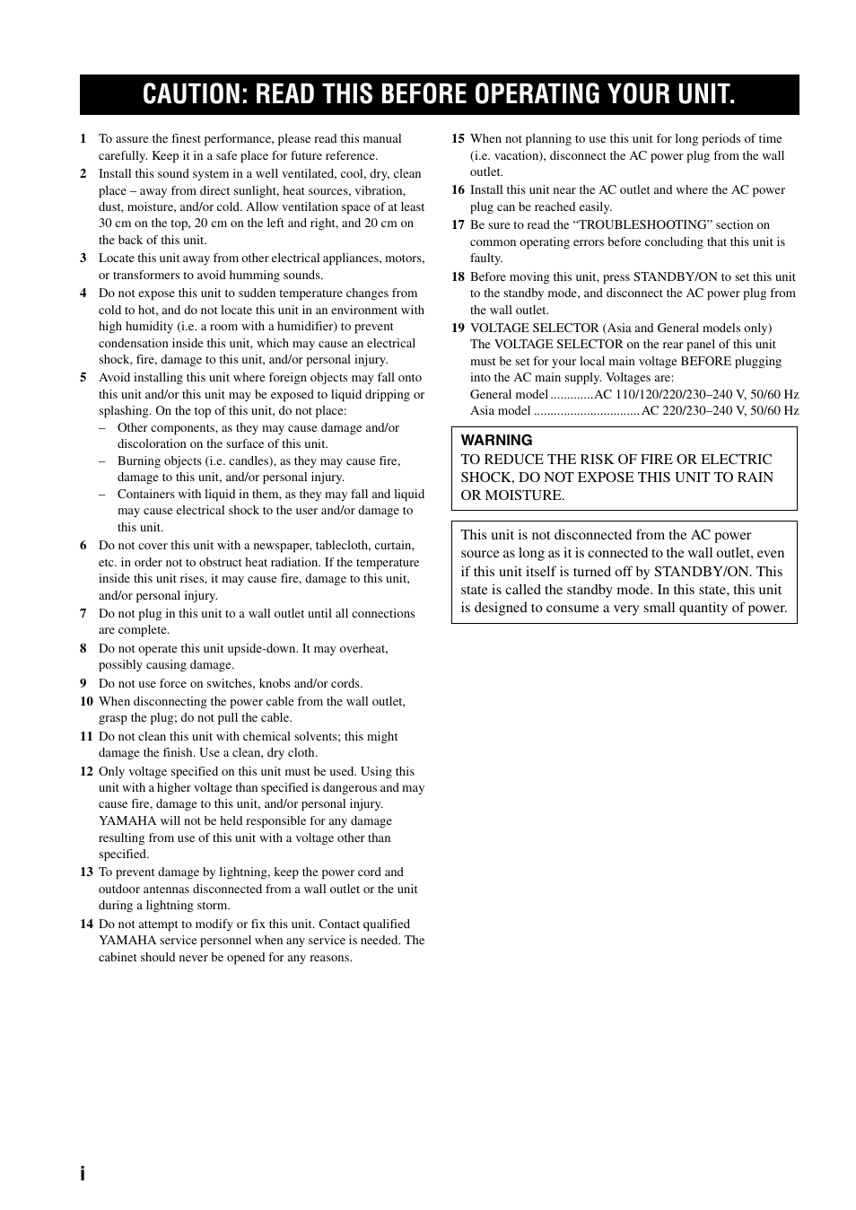 English, Caution: read this before operating your unit | Yamaha RX-397 User Manual | Page 2 / 206