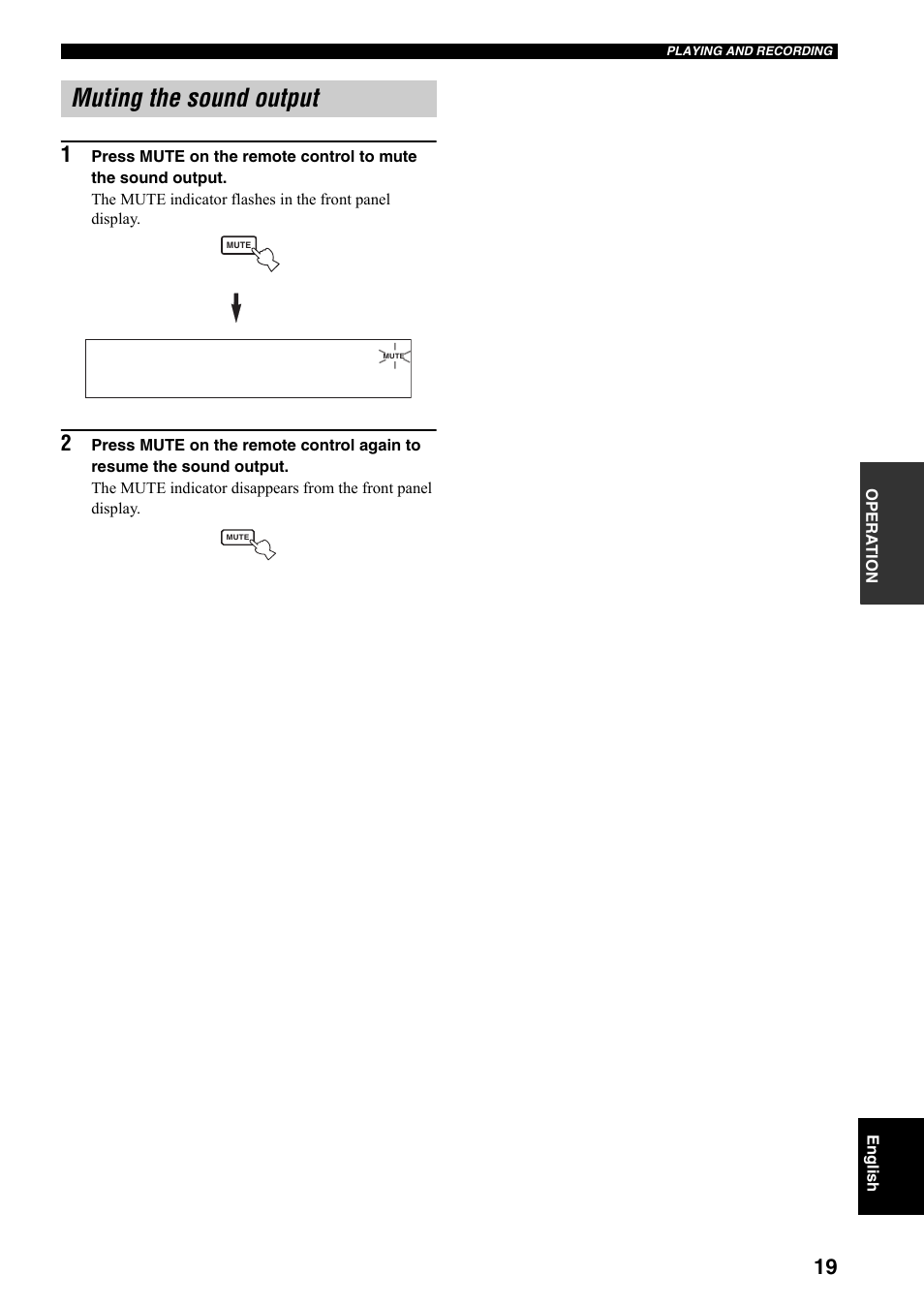 Muting the sound output | Yamaha RX-397 User Manual | Page 21 / 206