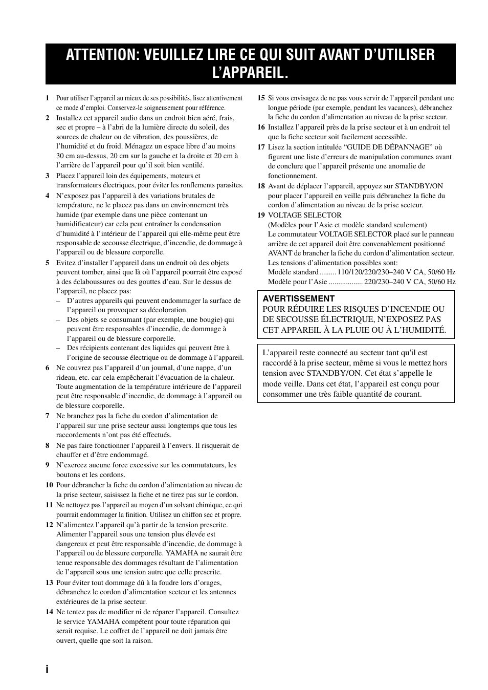 Français | Yamaha RX-397 User Manual | Page 36 / 206