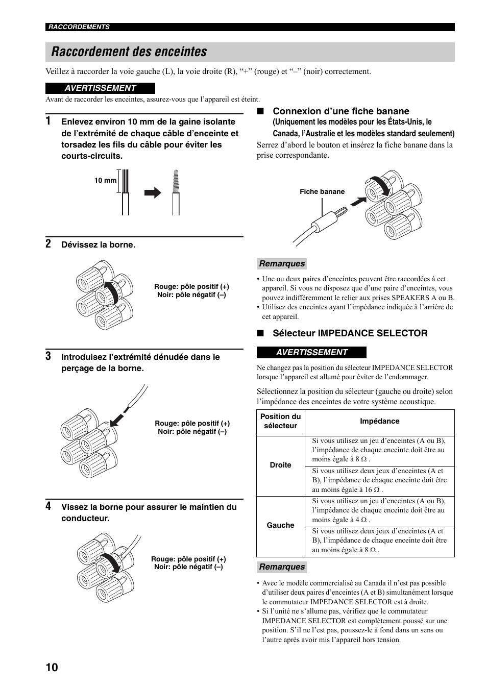 Raccordement des enceintes | Yamaha RX-397 User Manual | Page 46 / 206