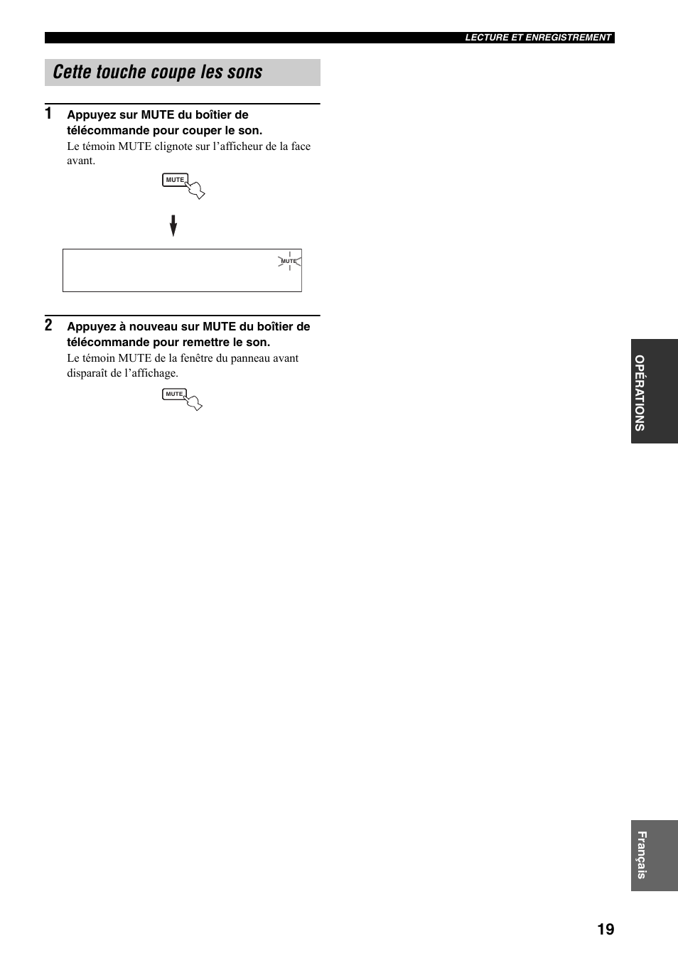 Cette touche coupe les sons | Yamaha RX-397 User Manual | Page 55 / 206