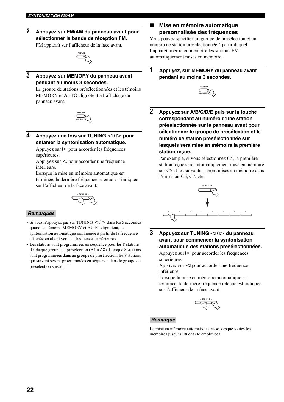 Ge 22), Remarques, Remarque | Yamaha RX-397 User Manual | Page 58 / 206