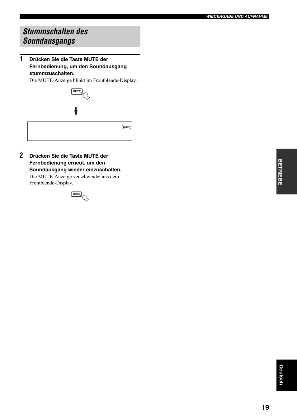 Stummschalten des soundausgangs | Yamaha RX-397 User Manual | Page 89 / 206