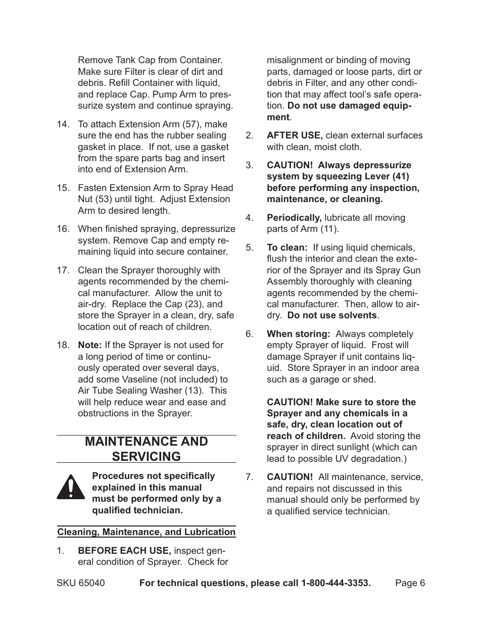 Maintenance and servicing | Harbor Freight Tools 65040 User Manual | Page 6 / 8