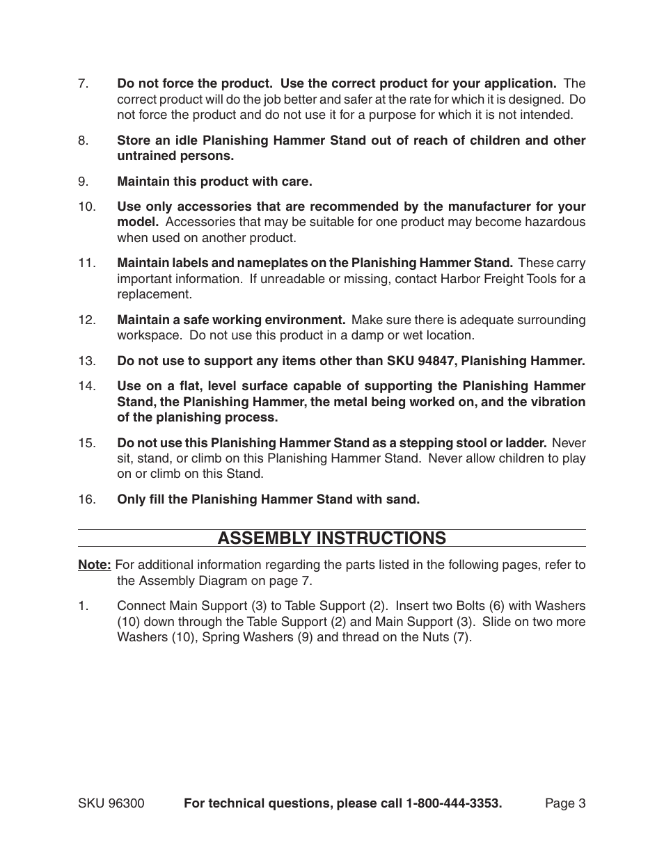 Assembly instructions | Harbor Freight Tools 96300 User Manual | Page 3 / 7