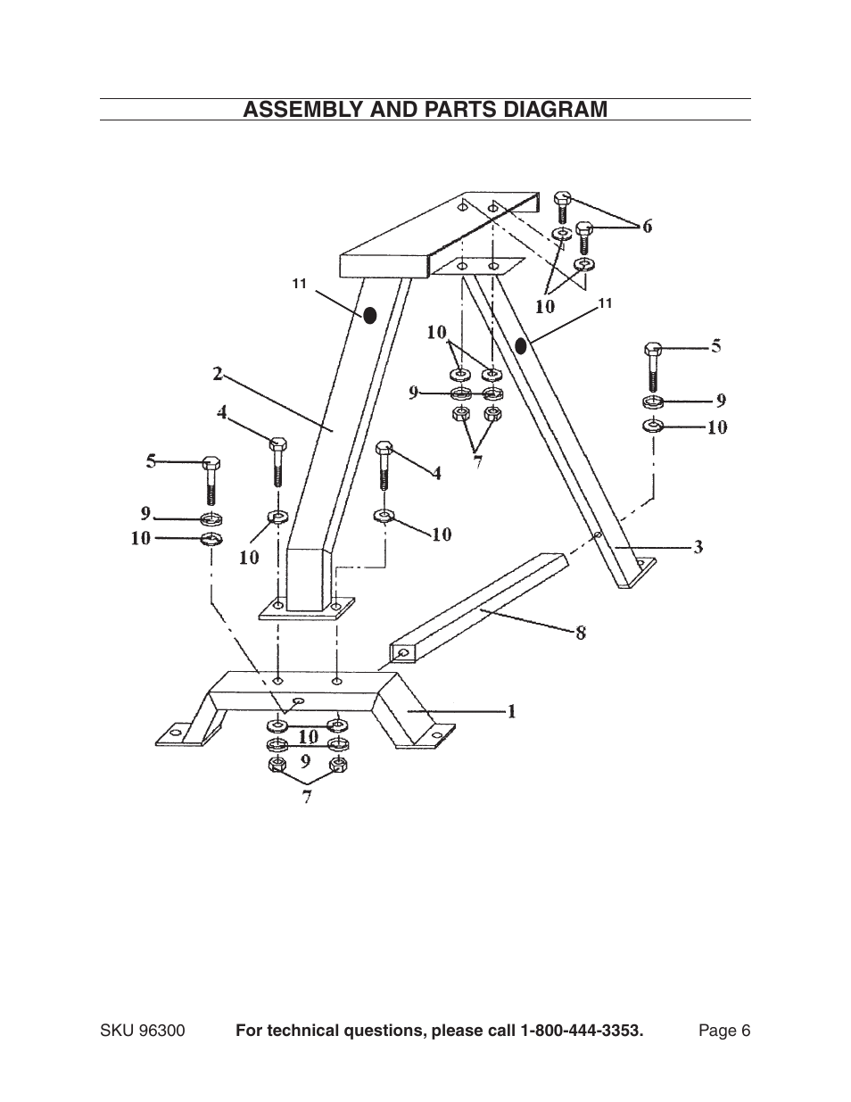 Assembly and parts diagram | Harbor Freight Tools 96300 User Manual | Page 6 / 7