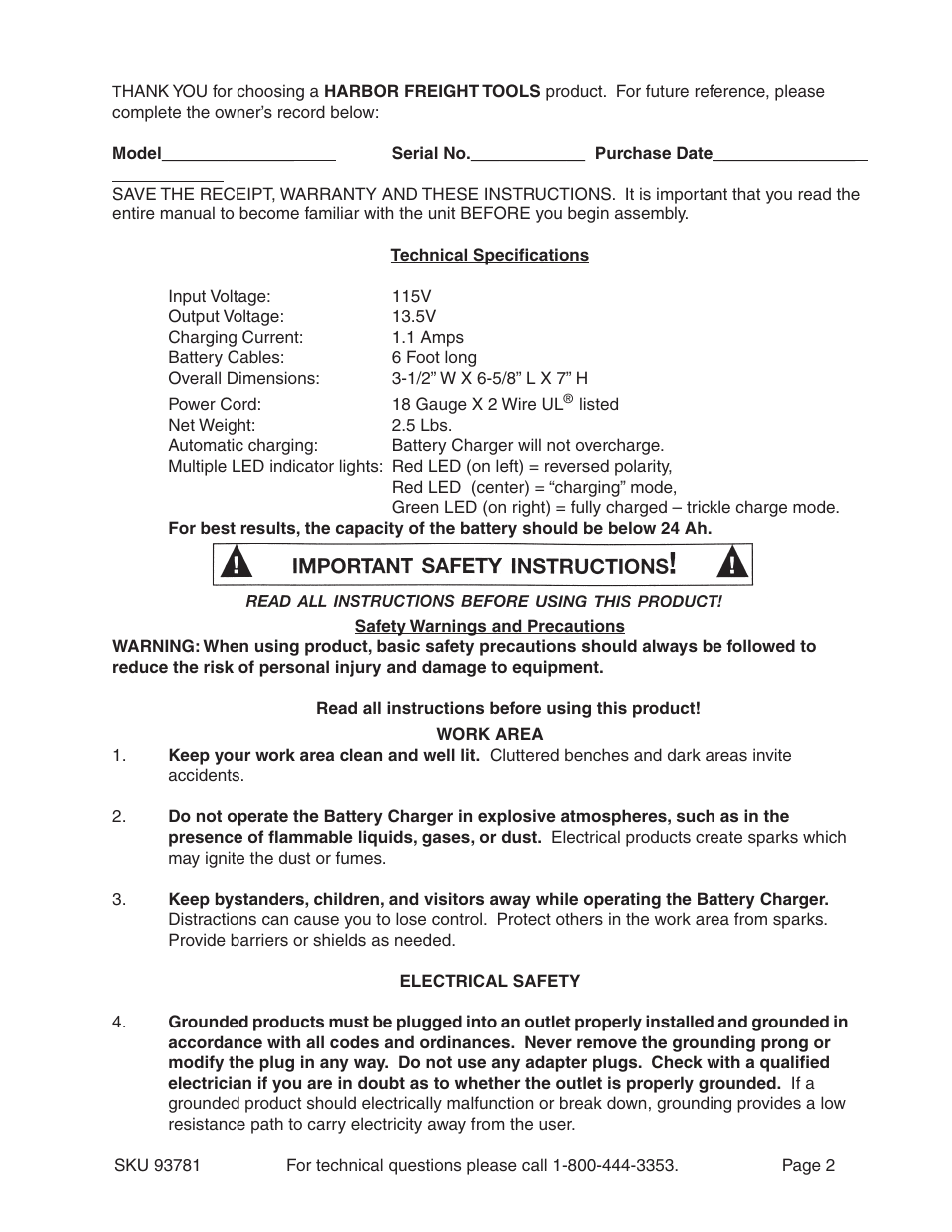 Harbor Freight Tools 93781 User Manual | Page 2 / 12