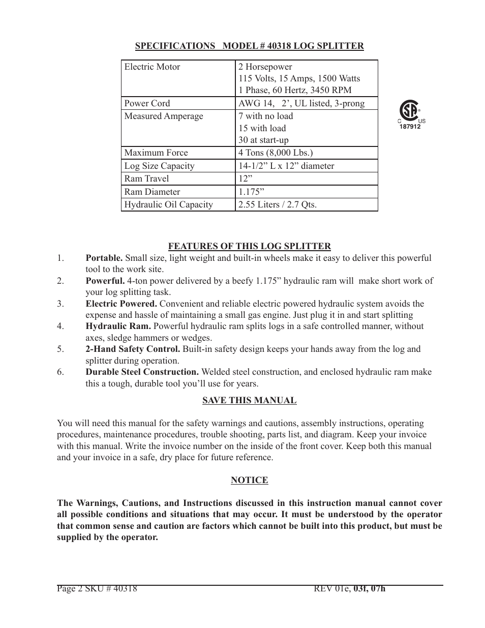 Harbor Freight Tools CENTRAL MACHINERY 40318 User Manual | Page 2 / 11