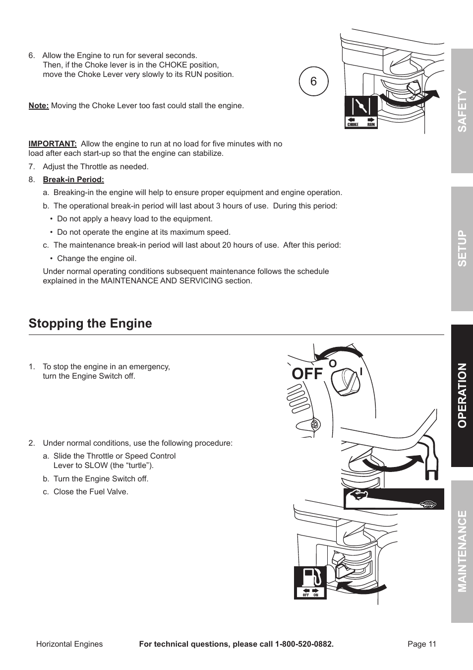 Stopping the engine, Safety opera tion maintenance setup | Harbor Freight Tools Predator  Engines 212 User Manual | Page 11 / 32