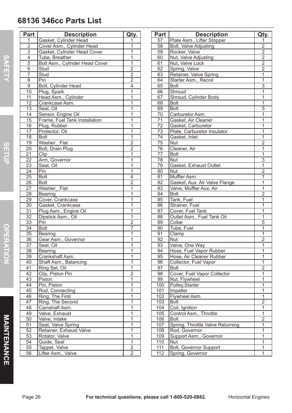 Safety opera tion maintenance setup | Harbor Freight Tools Predator  Engines 212 User Manual | Page 26 / 32