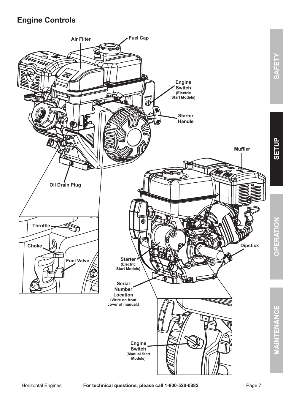 Engine controls, Safety opera tion maintenance setup | Harbor Freight Tools Predator  Engines 212 User Manual | Page 7 / 32