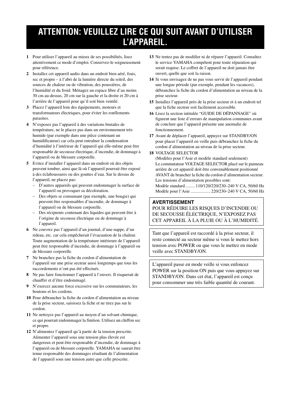 Français | Yamaha AX-497 User Manual | Page 21 / 116