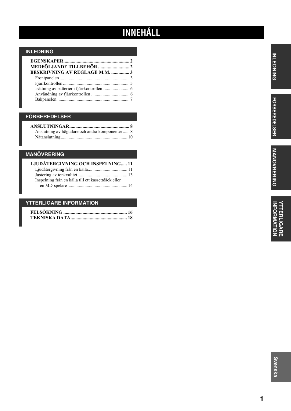 Innehåll | Yamaha AX-497 User Manual | Page 60 / 116