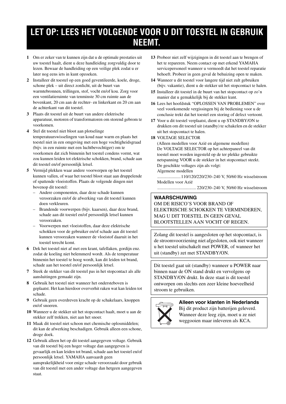 Nederlands | Yamaha AX-497 User Manual | Page 78 / 116