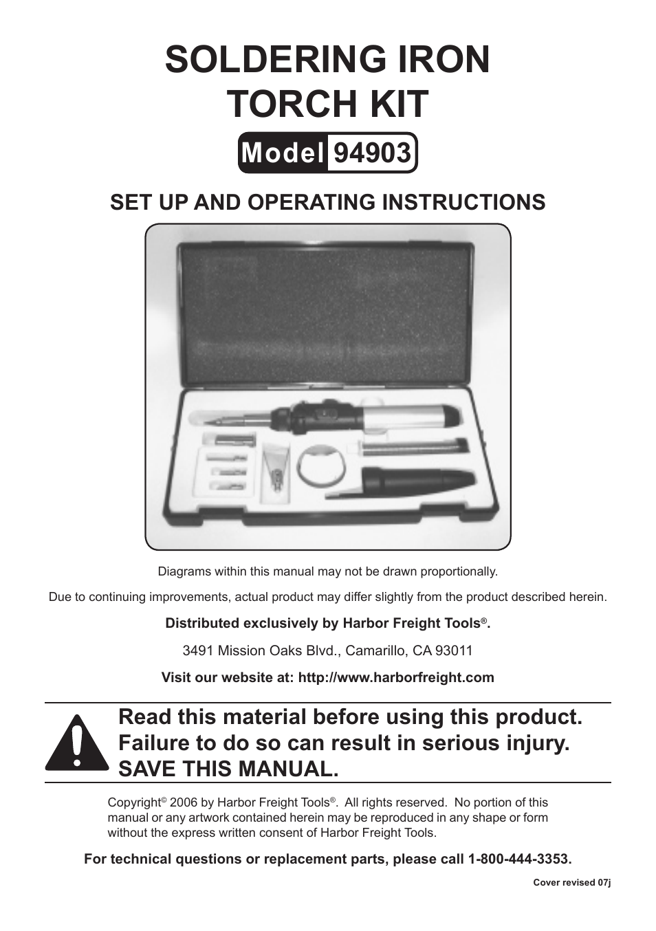 Harbor Freight Tools TORCH KIT 94903 User Manual | 8 pages