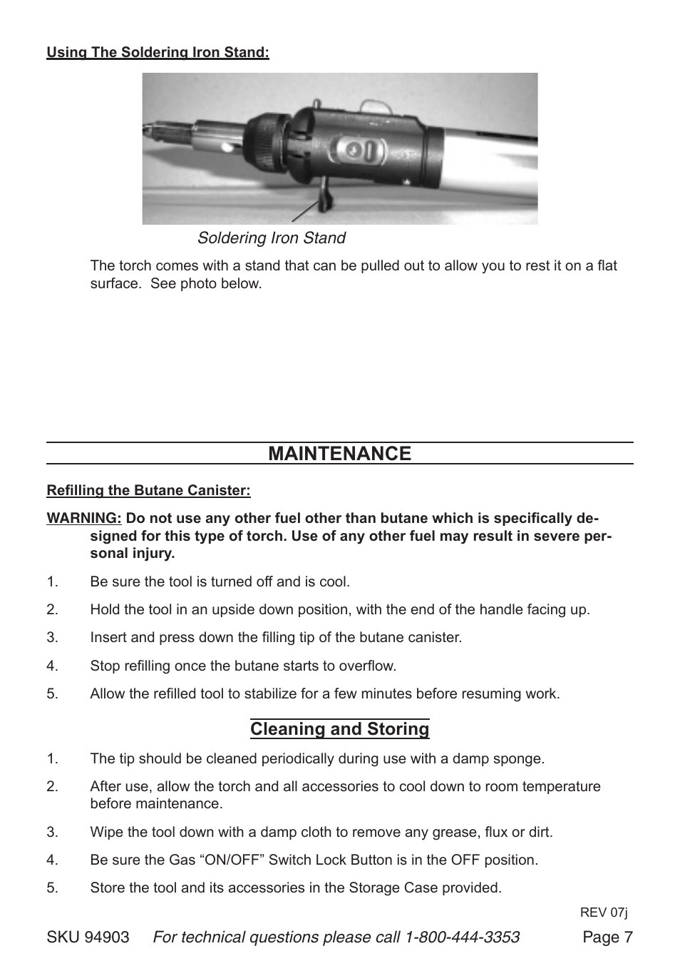 Maintenance | Harbor Freight Tools TORCH KIT 94903 User Manual | Page 7 / 8