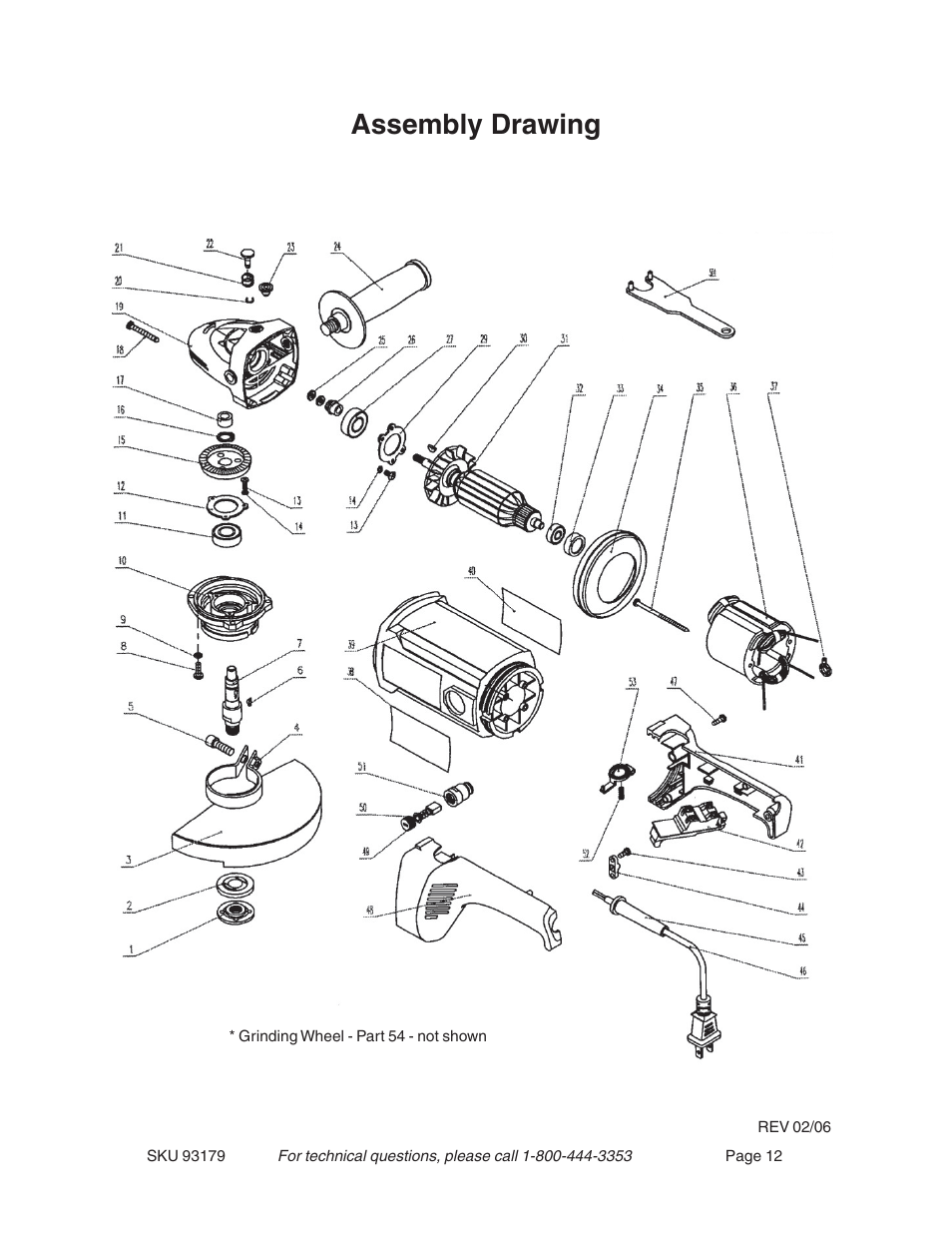 Assembly drawing | Harbor Freight Tools 93179 User Manual | Page 12 / 12