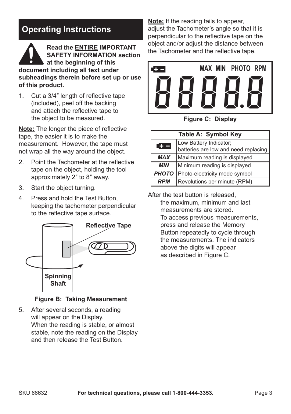 Operating instructions, Rpm max min photo | Harbor Freight Tools 66632 User Manual | Page 3 / 4