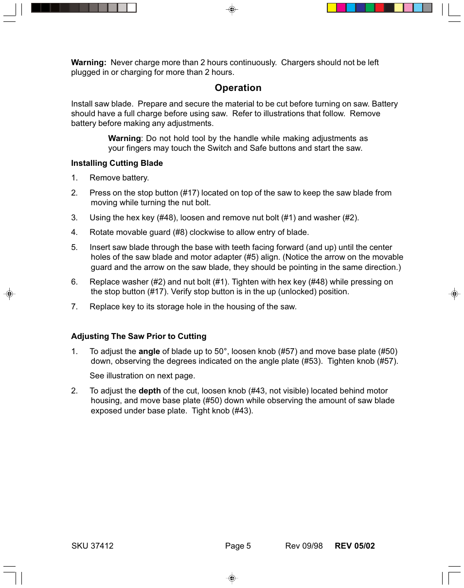 Operation | Harbor Freight Tools 37412 User Manual | Page 5 / 9