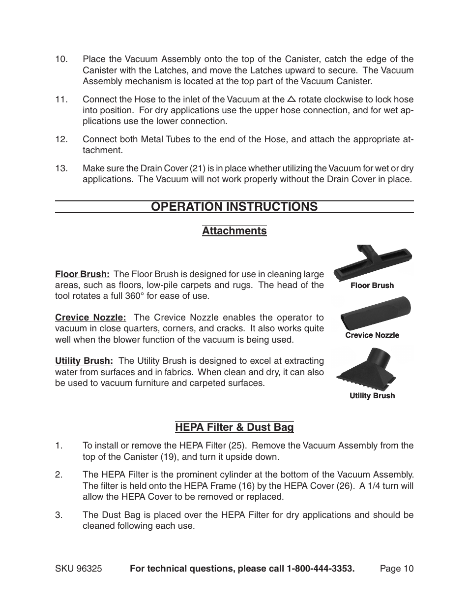 Operation instructions | Harbor Freight Tools CHICAGO 96325 User Manual | Page 10 / 15